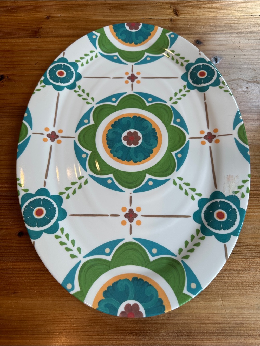 Decorative Teal, Orange and Green Floral Melamine Serving Platter - Home Dining